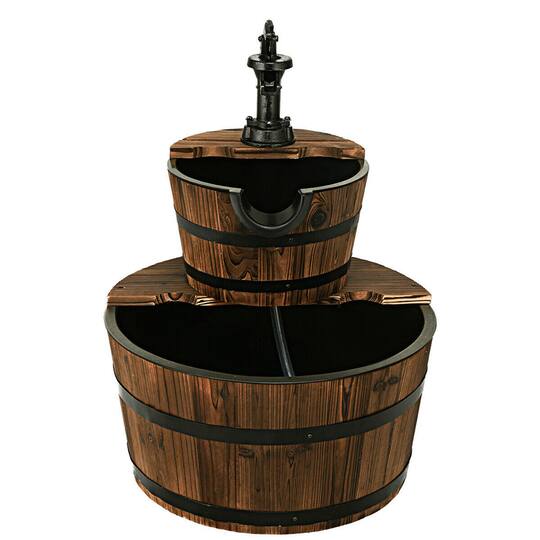 Costway 2-Tier Barrel Wooden Waterfall Fountain
